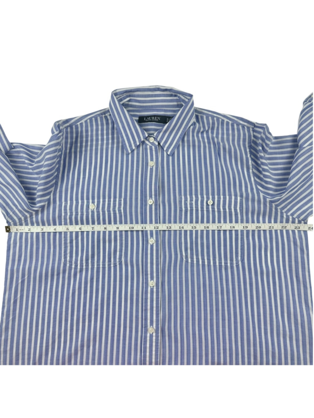 Lauren Ralph Lauren Shirt Womens XL Blue White Striped Button Up Roll Tab Blouse - Picture 5 of 9